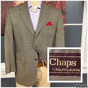 Vintage Chaps Ralph Lauren (Altered*) Blazer Mens 42R Silk Wool Khaki/Navy